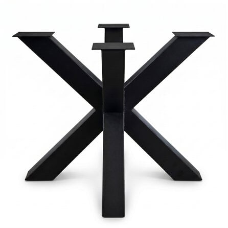 Dubbel kruis onderstel zwart - metaal - 8x8 cm - 80x80 cm of 120x120 cm - hoogte: 72 cm - dubbele X poot van staal met zwarte coating - RAL 9005