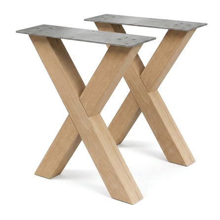 X bankpoten eiken - per SET (2 stuks) - 5x5 cm - breedte: 36 cm - hoogte: 40 cm - X poot bankje - gelijmd rustiek eikenhout - KD 8-12%