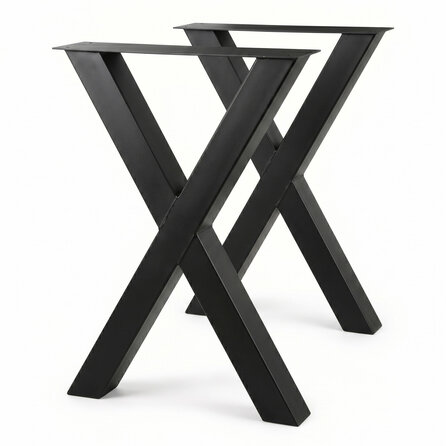 X tafelpoten zwart - per SET (2 stuks) - metaal - 10x10 cm - breedte: 78 cm - hoogte: 105 cm - stalen statafel / bartafel X poot met zwarte coating - RAL 9005