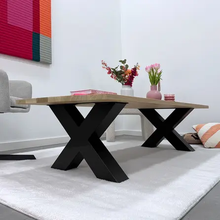 X salontafelpoten zwart - per SET (2 stuks) - metaal - 8x8 cm - breedte: 55 cm - hoogte: 40 cm - stalen X salontafel poot met zwarte coating - RAL 9005
