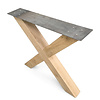 X tafelpoten eiken - per SET (2 stuks) - 10x10 cm - breedte: 82 cm - hoogte: 73 cm - X poot - gelijmd rustiek eikenhout - KD 8-12%