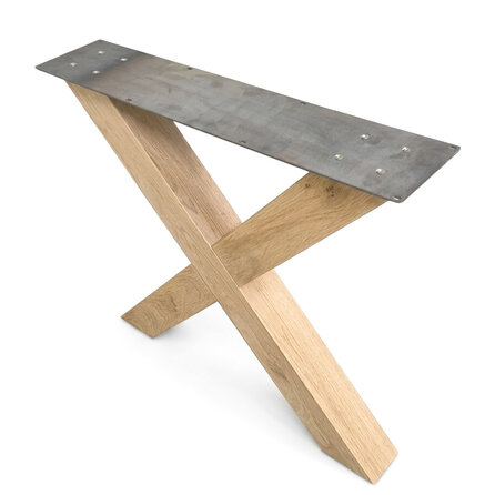 X tafelpoten eiken - per SET (2 stuks) - 8x8 cm - breedte: 82 cm - hoogte: 73 cm - X poot - gelijmd rustiek eikenhout - KD 8-12%