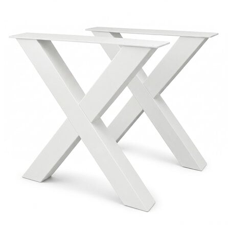 X tafelpoten wit - per SET (2 stuks) - metaal - 10x10 cm - breedte: 76 cm - hoogte: 72 cm - stalen X poot met witte coating - RAL 9016