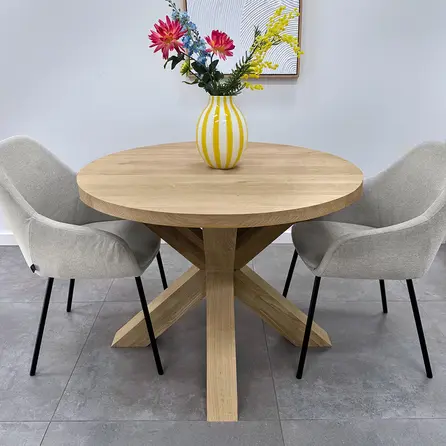 Dubbel kruis onderstel - eiken - 10x10 cm - 80x80 cm - hoogte: 72 cm - dubbele X poot - gelijmd rustiek eikenhout - KD 8-12%