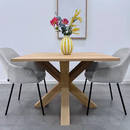 Dubbel kruis onderstel - eiken - 10x10 cm - 80x80 cm - hoogte: 72 cm - dubbele X poot - gelijmd rustiek eikenhout - KD 8-12%