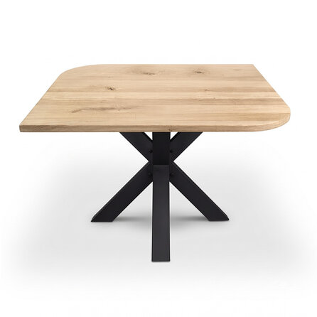 Diagonaal rond-haaks eiken eettafel - vierkant - 2,7 cm dik - rustiek eikenhout (B/C) - vierkante eiken tafel met brede lamel Diagonaal rond-haaks eiken eettafel - vierkant - 2,7 cm dik - rustiek eikenhout (B/C) - vierkante eiken tafel met brede lamel