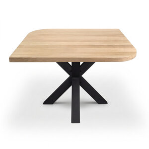 Diagonaal rond-haaks eiken eettafel - vierkant - 4 cm - prime - brede lamel Diagonaal rond-haaks eiken eettafel - vierkant - 4 cm - prime - brede lamel
