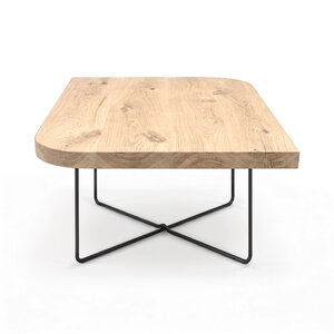 Diagonaal rond-haaks eiken salontafel - vierkant - 4 cm - rustiek - brede lamel Diagonaal rond-haaks eiken salontafel - vierkant - 4 cm - rustiek - brede lamel