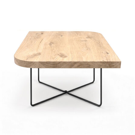 Diagonaal rond-haaks eiken salontafel - vierkant - 4 cm dik - rustiek eikenhout (B/C) - vierkante eiken salon tafel met brede lamel Diagonaal rond-haaks eiken salontafel - vierkant - 4 cm dik - rustiek eikenhout (B/C) - vierkante eiken salon tafel met brede lamel