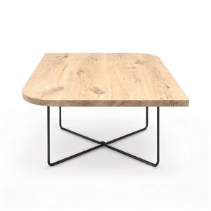 Diagonaal rond-haaks eiken salontafel - vierkant - 2,7 cm - rustiek - brede lamel Diagonaal rond-haaks eiken salontafel - vierkant - 2,7 cm - rustiek - brede lamel