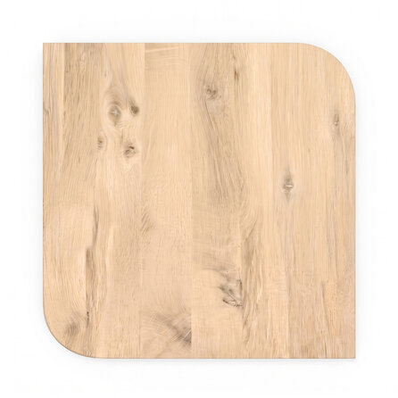 Diagonaal rond-haaks eiken bistro tafel - vierkant - 4 cm dik - rustiek eikenhout (B/C) - vierkante eiken horeca tafel met brede lamel