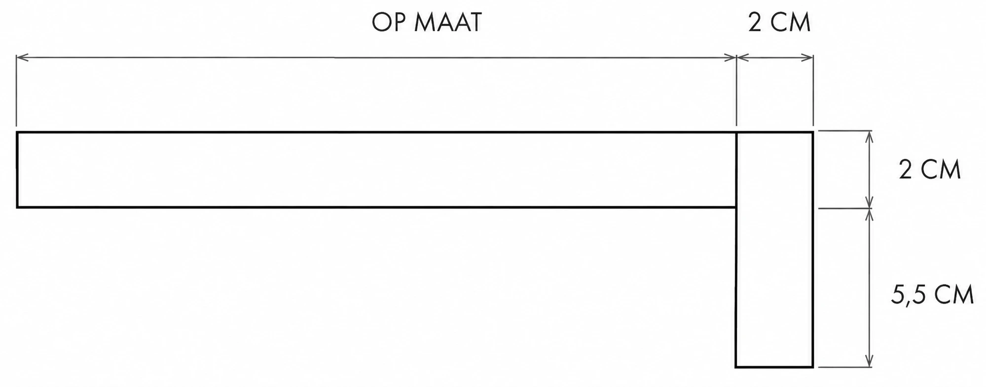 Oversteek: 2 cm diep en 5,5 cm hoog