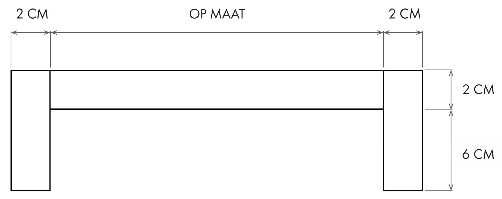 Oversteek: 2 cm diep en 6 cm hoog