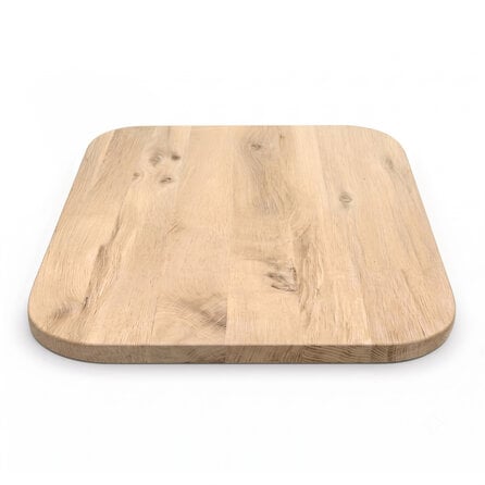 Eiken tafelblad met ronde hoeken - vierkant - 2,7 cm dik - rustiek eikenhout (B/C) - brede lamel (9-12 cm) - vaste afmetingen - gelijmd KD 8-12%