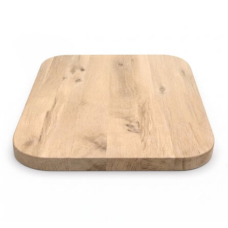 Eiken tafelblad met ronde hoeken - vierkant - 4 cm dik - rustiek eikenhout (B/C) - brede lamel (9-12 cm) - vaste afmetingen - gelijmd KD 8-12% Eiken tafelblad met ronde hoeken - vierkant - 4 cm dik - rustiek eikenhout (B/C) - brede lamel (9-12 cm) - vaste afmetingen - gelijmd KD 8-12%