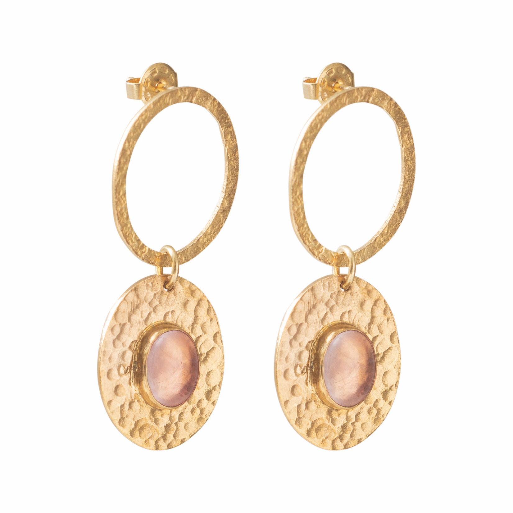 A Beautiful Story Thankful Rose Quartz Gold Earrings - Rozenkwarts
