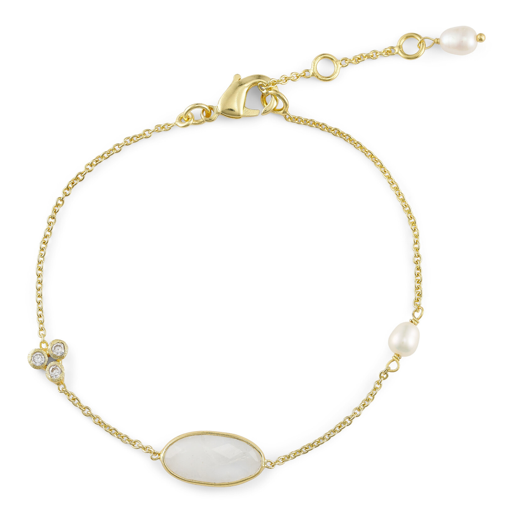 Pure by nat Armband Rainbow Moonstone & Pearl - Gold Plated