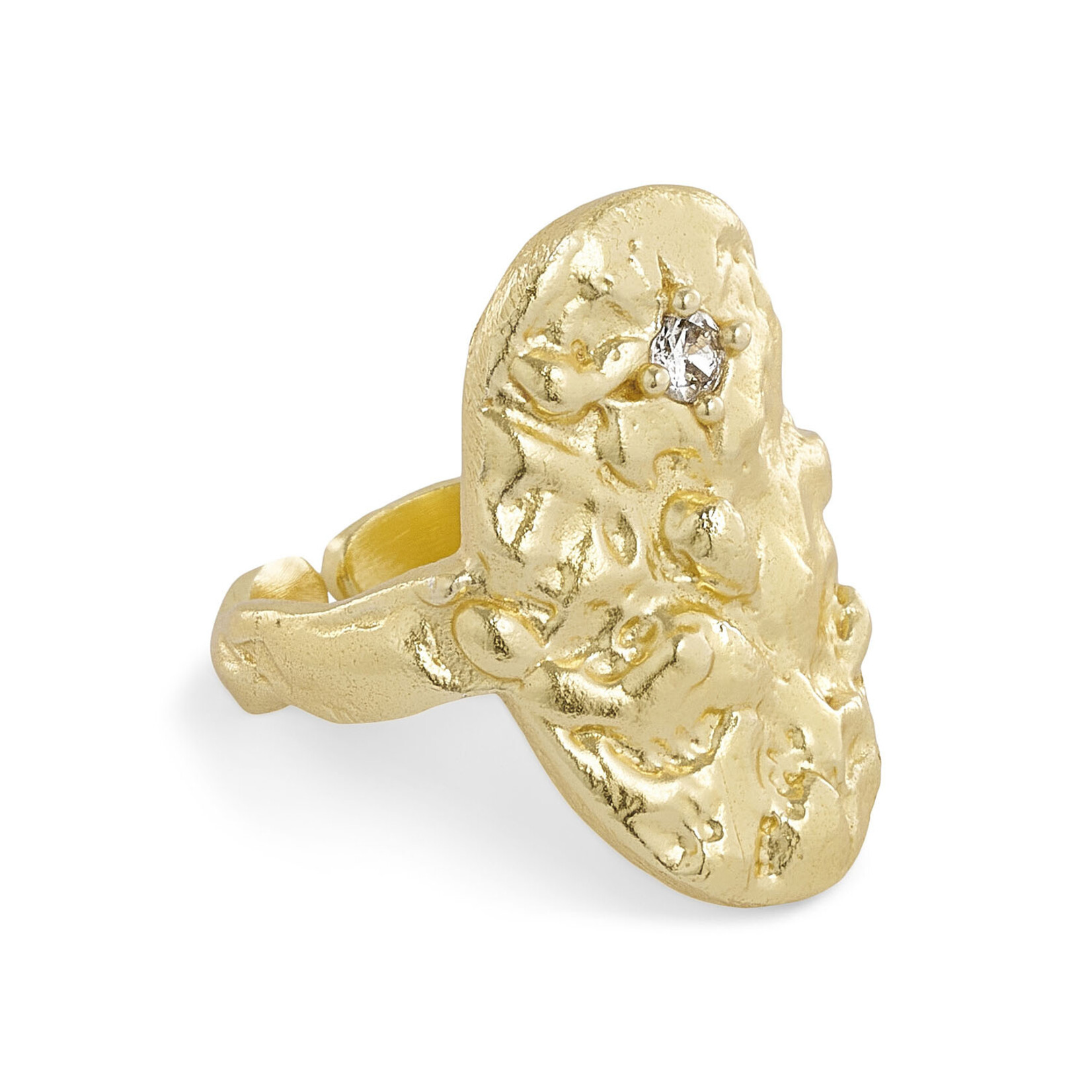 Pure by nat Ring Oval Foil Zircon - Gold Plated