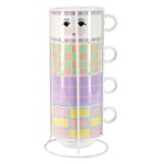ME Mugs in a rack - Checkered Pastel | Set van 4