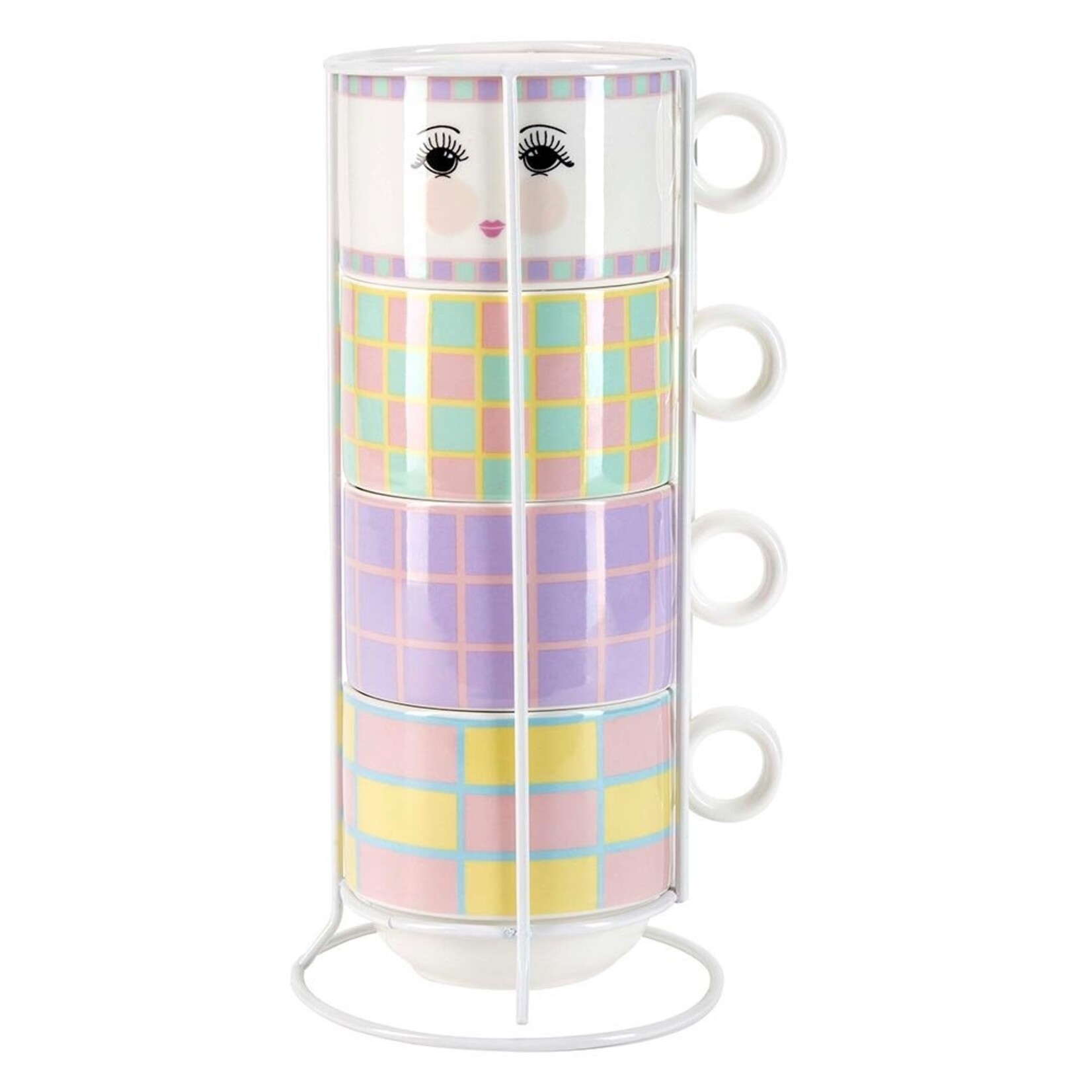 ME Mugs in a rack - Checkered Pastel | Set van 4