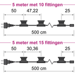 Prikkabel van 5 meter met stekker en 5, 10 of 15 gemonteerde fittingen