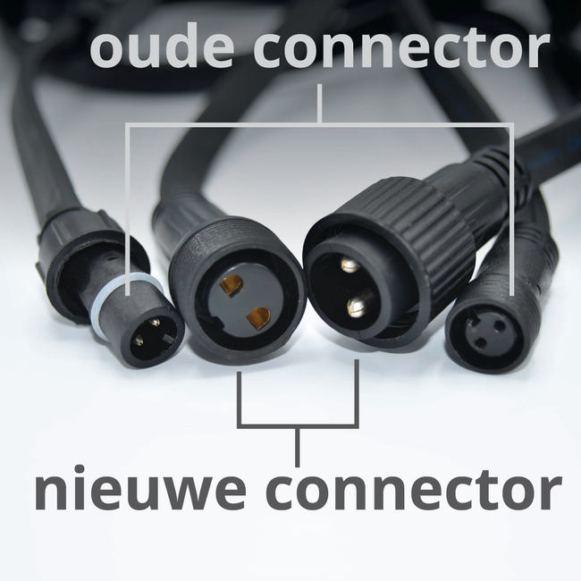 Omvormer oude naar nieuwe connector van doorkoppelbare prikkabels