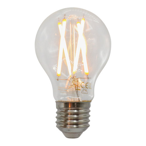 7W & 9W filament lamp, 2200-2700K, helder glas Ø60, dim-to-warm