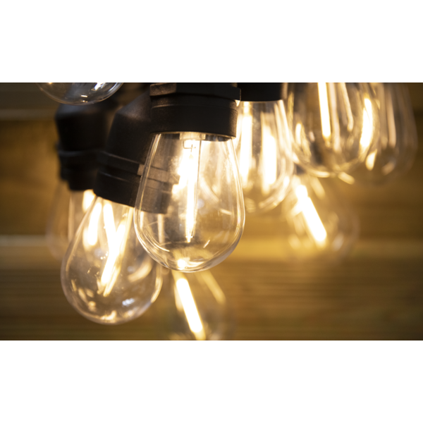 Guirlande lumineuse DEL solaire de style vintage à filament - Intérieur/ Extérieur - 15 ampoules - 10.5 m
