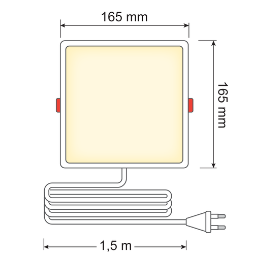 12 W LED-Downlight quadratisch - 165 x 165 mm