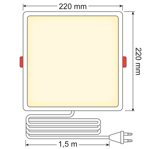 18 W LED-Downlight quadratisch - 220 x 220 mm