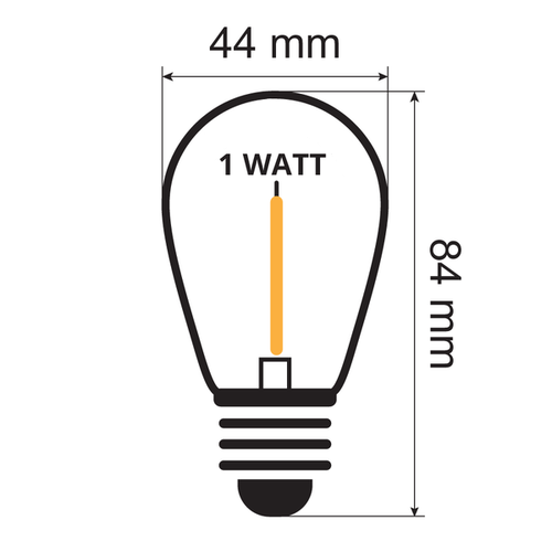 Lichterkette Glühbirne farbig, LED Filament, 1 Watt, gelb