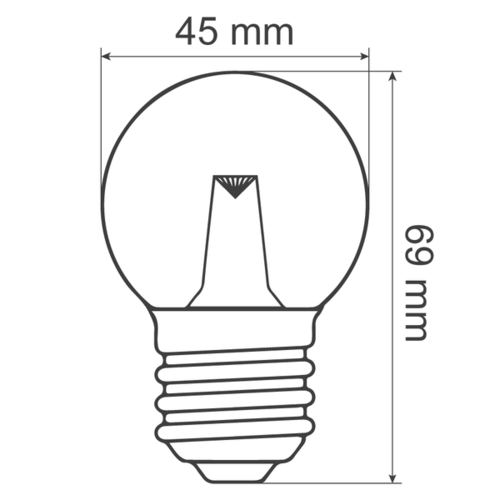 Warmweiße LED-Glühbirne mit transparenter Abdeckung und Linse, Ø45, dimmbar