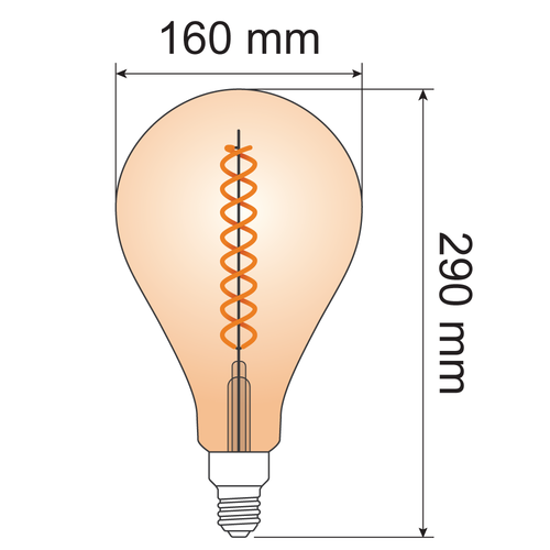 8,5W DNA-Spirallampe XXL, 2000K, Braunglas Ø160 - dimmbar