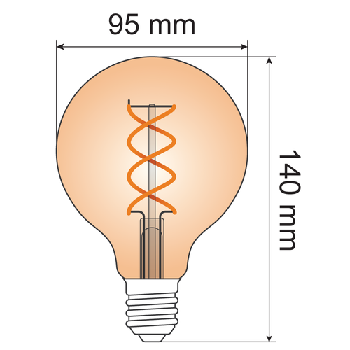 5W DNA-Spirallampe XL, 1800K, Braunglas Ø95 - dimmbar