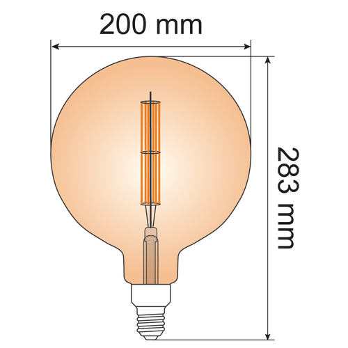 10W Doppelstock-Glühlampe XXXL, 2000K, Braunglas Ø200 - dimmbar