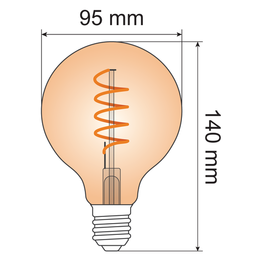 5W Spirallampe XL, 1800K, Braunglas Ø95 - dimmbar