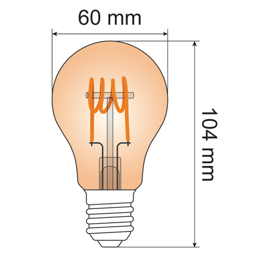 5W horizontale Spirallampe, 1800K, Braunglas Ø60 - dimmbar