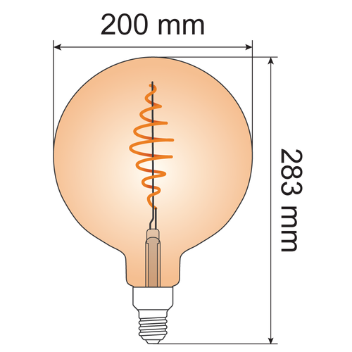 8,5W Croissant-Spirallampe XXXL, 2000K, Braunglas Ø200 - dimmbar