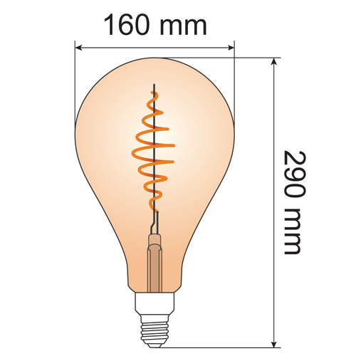 8,5W Croissant-Spirallampe XXL, 2000K, Braunglas Ø160 - dimmbar