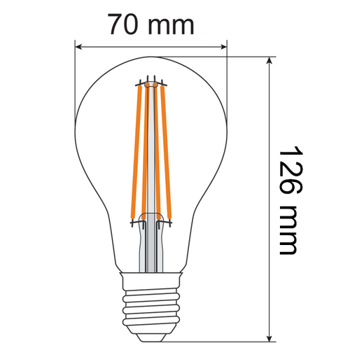 12W Filament Glühlampe, 2700K, Klarglas Ø70 - dimmbar