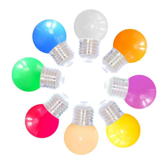 8 coloured LED bulbs - mixed set