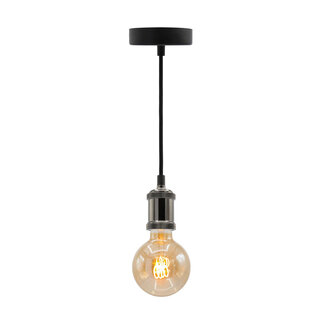 Modern glossy Black cord pendants incl. 5W XL bulb, Amber glass, 1800K, Ø95