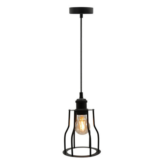 Industrial pendant lamp Diego in matte-black open cage frame