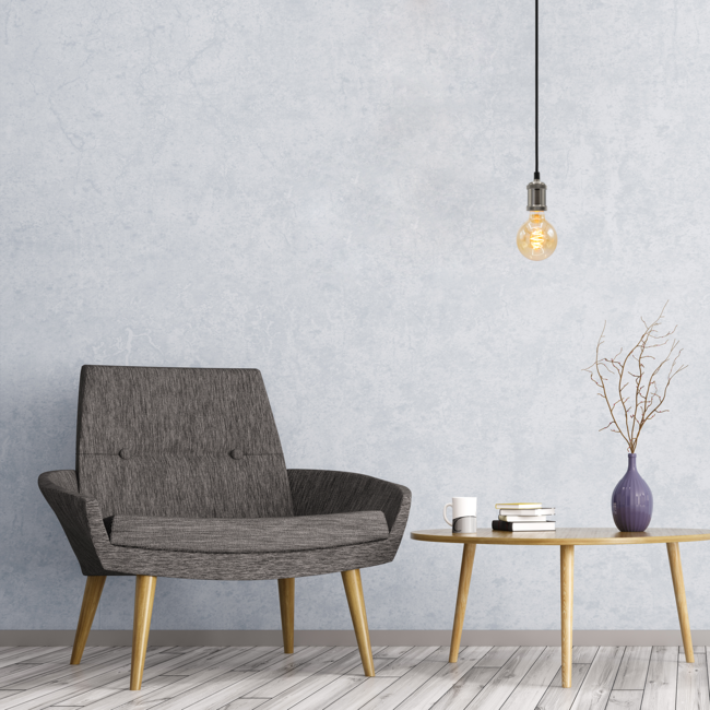 Modern silver cord pendant light incl. 5W XL bulb, Amber glass, 1800K, Ø95