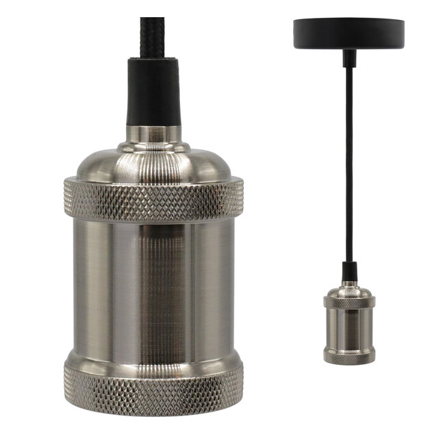 Modern silver cord pendant light incl. 5W XL bulb, Amber glass, 1800K, Ø95