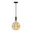 Modern glossy black cord pendant, 8.5–10W XXXL G200, amber bulb