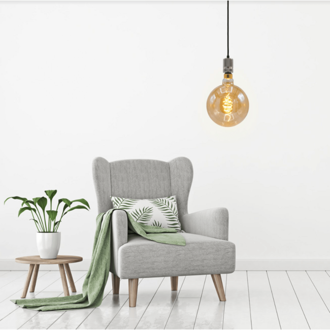 Industrial silver cord pendants incl. 8.5W to 10W XXXL bulb, Amber glass, 2000K, Ø200