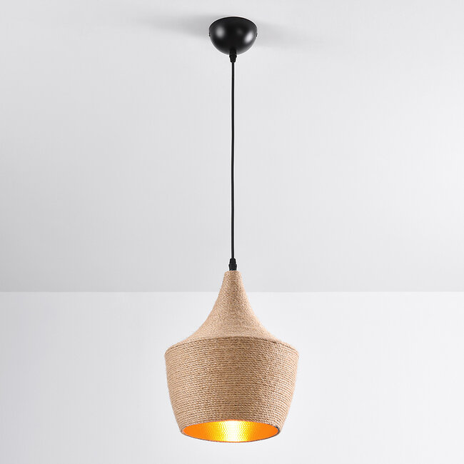 pendant light Laos with rope - natural and gold