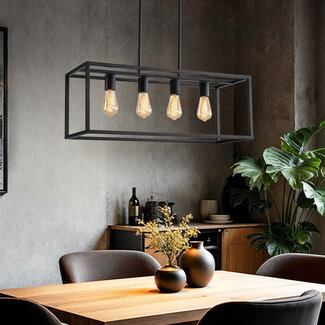 4-light industrial pendant lamp Zagreb, black cage