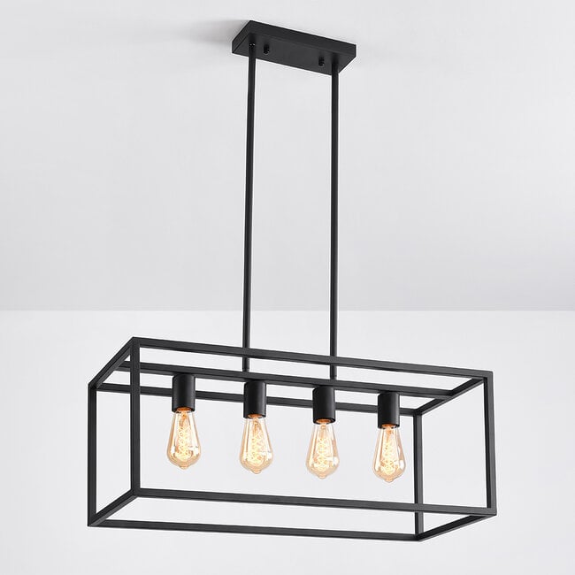 4-light industrial pendant lamp Zagreb, black cage